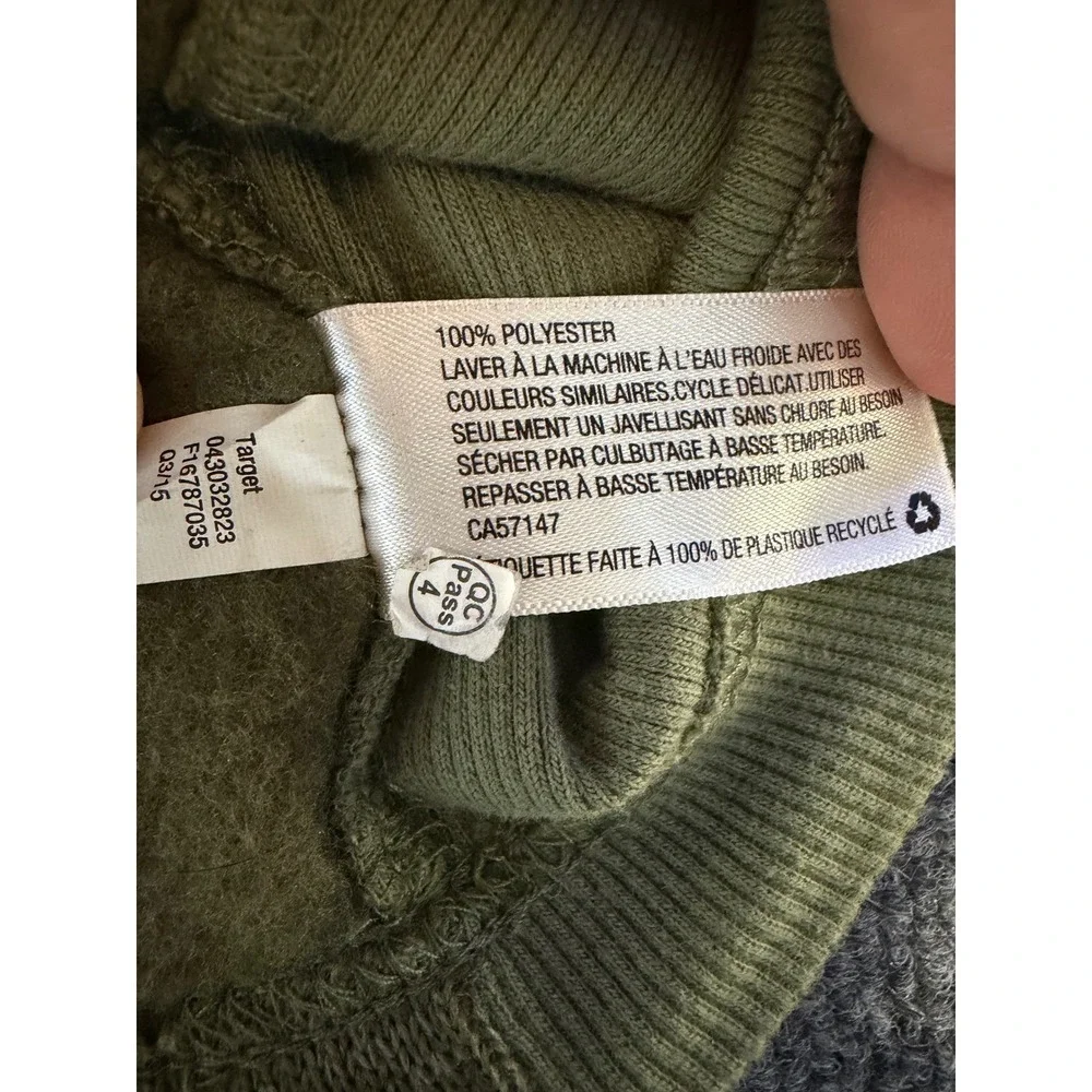 Merona Mens Quarter Zip Pullover Olive Green Heather Fleece Sweater Size Large